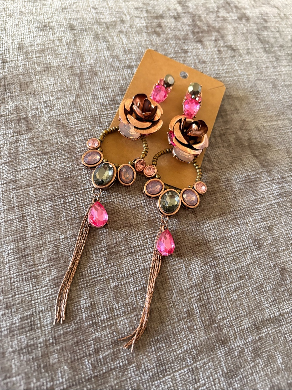Pink Crystal Drop Floral Hoop Earrings - Women Jewelry